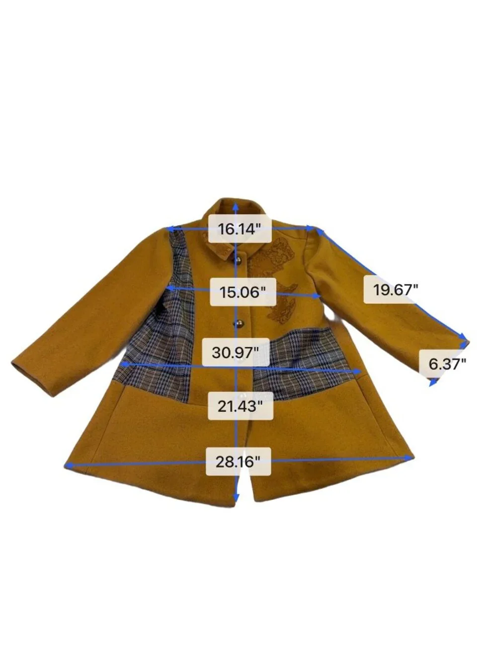 Logo Lavish Women Gold & Plaid Embroidered Coat Button-Up Size S